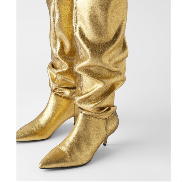 NWT Zara Metallic Kitten Heel Boots - Picture 8 of 10